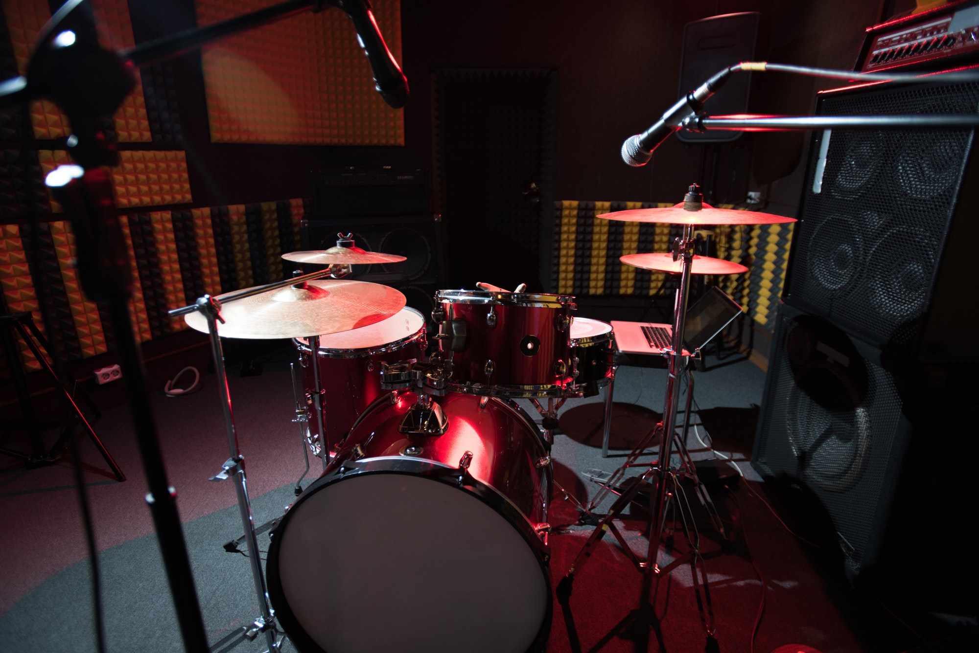 drum set in record studio